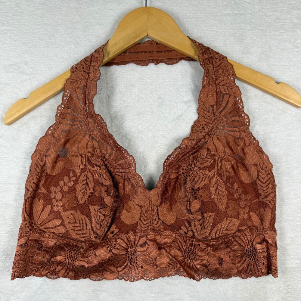 Aerie Rust Orange Floral Lace Halter Bralette Large L/G 3086-8559-263448